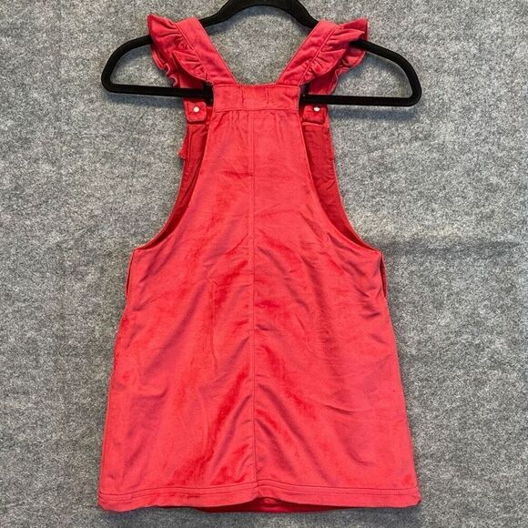 TAHARI Dress Girls Size 8 Pink Velvet Ruffled Lined Square Neck Overall Jumper - Picture 8 of 14